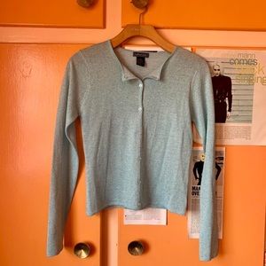 Y2k pearlescent glittery baby blue button up cardigan